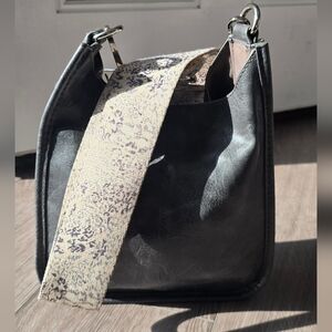 Ahdorned Gray Vegan Leather Hobo Crossbody Speckled Strap Boho Dark Academia